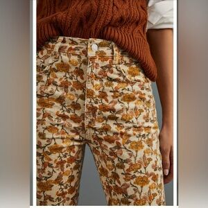Pilcro Antropologie Floral The Icon Corduroy Flare Pants in Beige  Yellow Sz. L